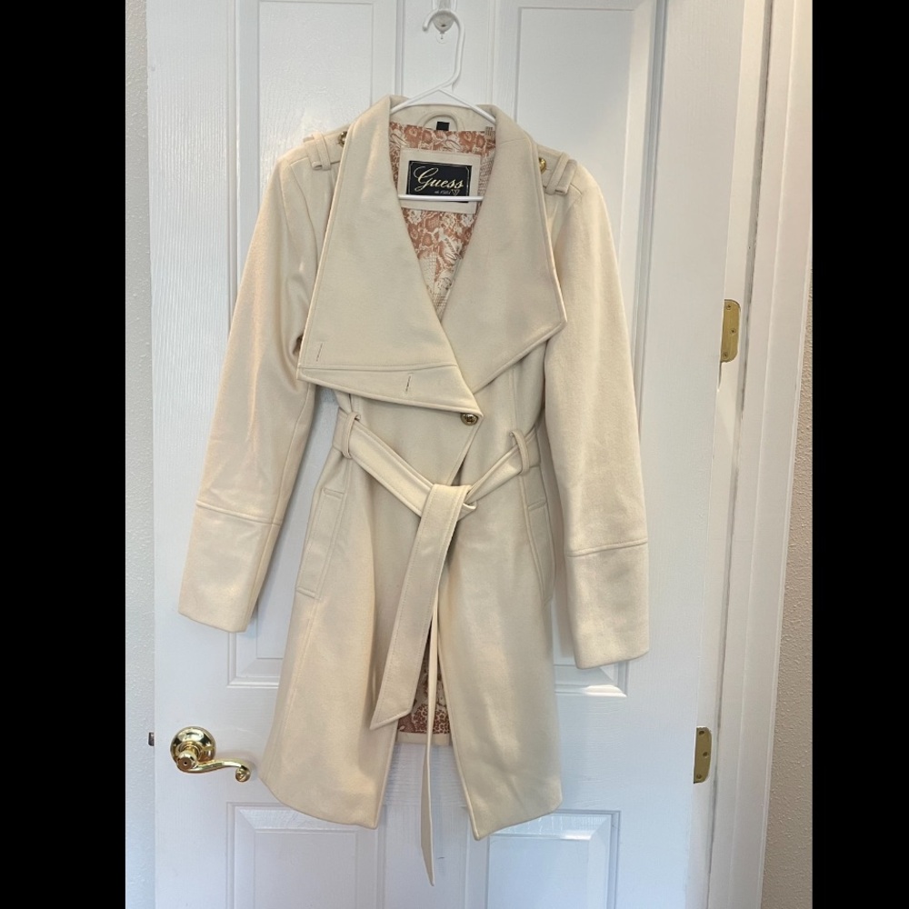 Guess Long Wool Beige Coat